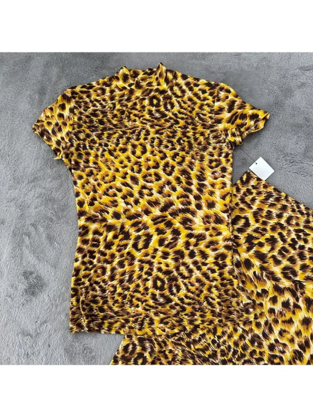 NWT Norma Kamali Leopard Print Skirt Shirt Top Set SMALL MEDIUM - Picture 2 of 10